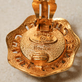 Chanel 70s-80s Gripoix Logo Cutout Clip-On Earrings 24K GP