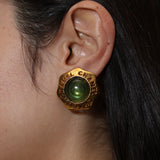 Chanel 70s-80s Gripoix Logo Cutout Clip-On Earrings 24K GP
