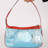 Fendi Blue Zucchino Metallic Embossed Coated Canvas Pochette
