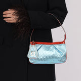 Fendi Blue Zucchino Metallic Embossed Coated Canvas Pochette