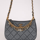 Chanel 2021 Metallic Logo Charms Quilted Pochette