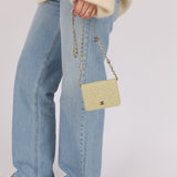 Chanel 2020 Pistachio Caviar Camellia Embossed Belt Bag