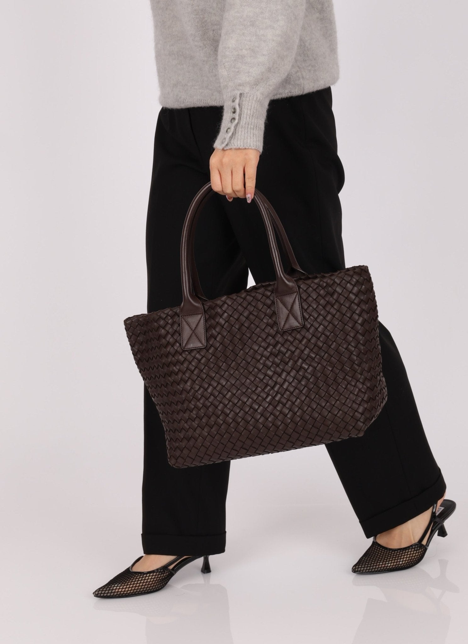 Bottega Veneta Chocolate Intrecciato Small Cabat w/ Pouch - FashioNica