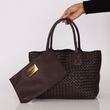 Bottega Veneta Chocolate Intrecciato Small Cabat w/ Pouch - FashioNica
