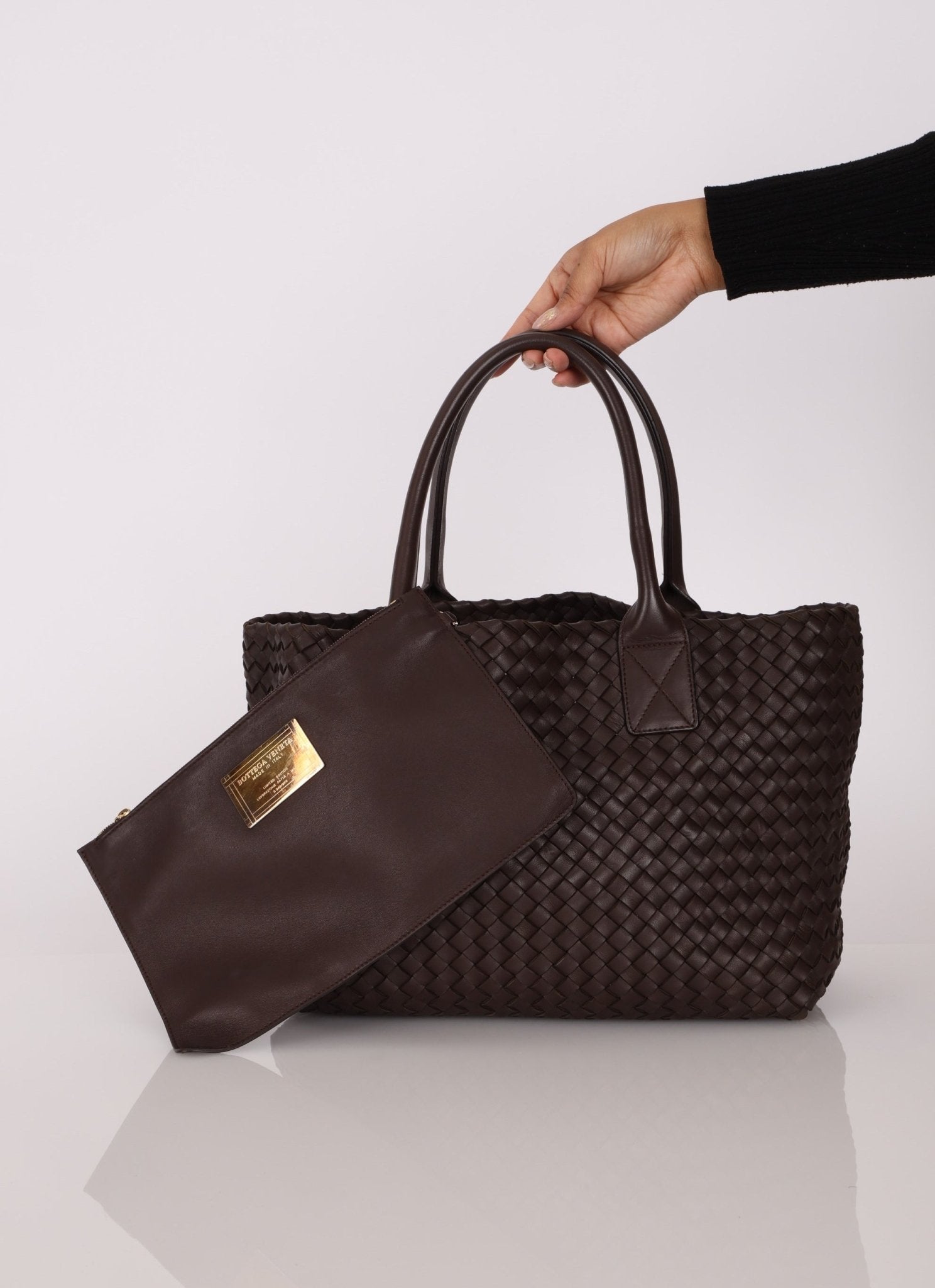 Bottega Veneta Chocolate Intrecciato Small Cabat w/ Pouch - FashioNica