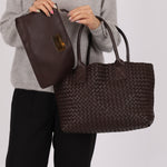 Bottega Veneta Chocolate Intrecciato Small Cabat w/ Pouch - FashioNica