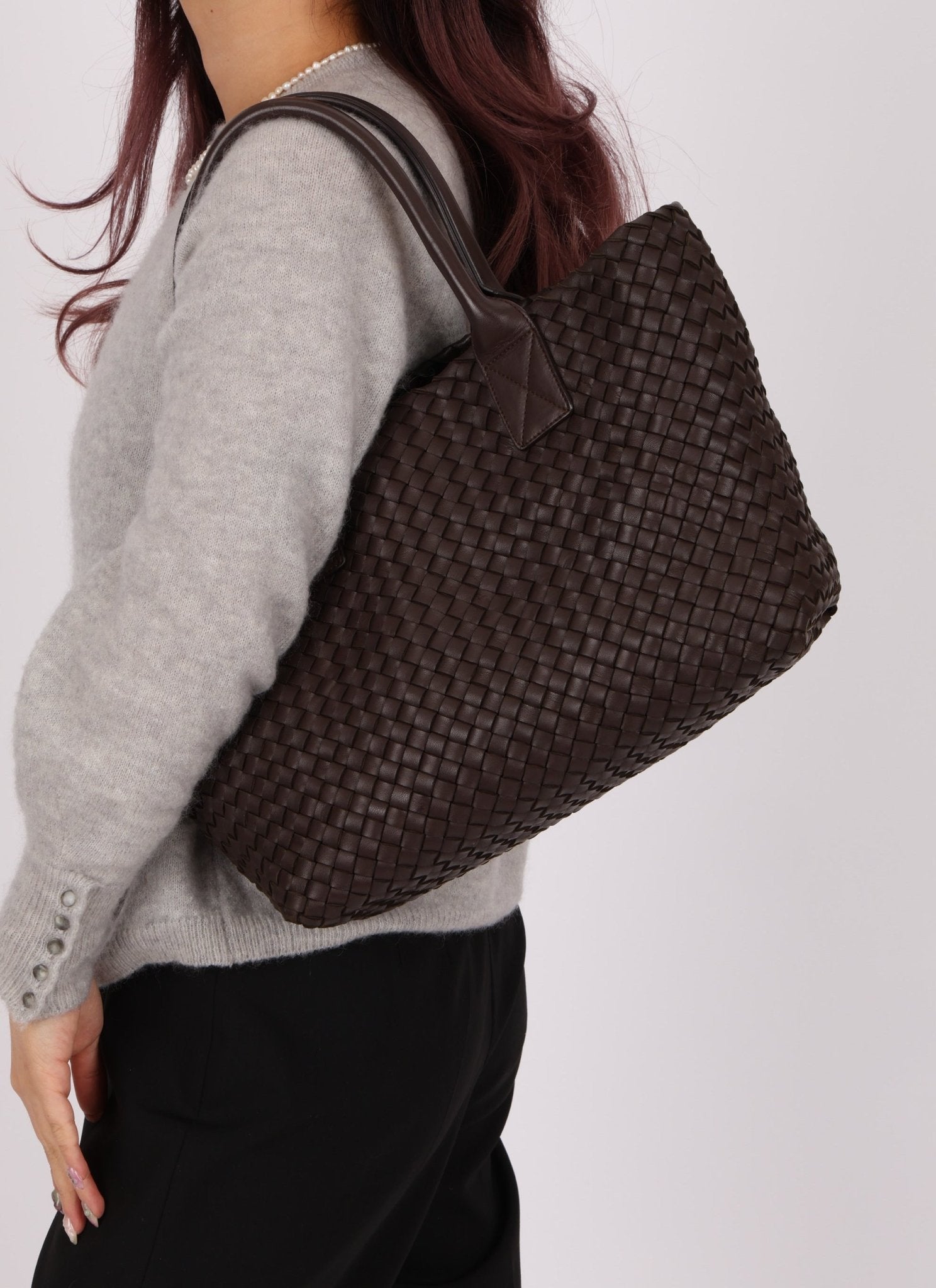 Bottega Veneta Chocolate Intrecciato Small Cabat w/ Pouch - FashioNica