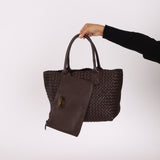 Bottega Veneta Chocolate Intrecciato Small Cabat w/ Pouch - FashioNica