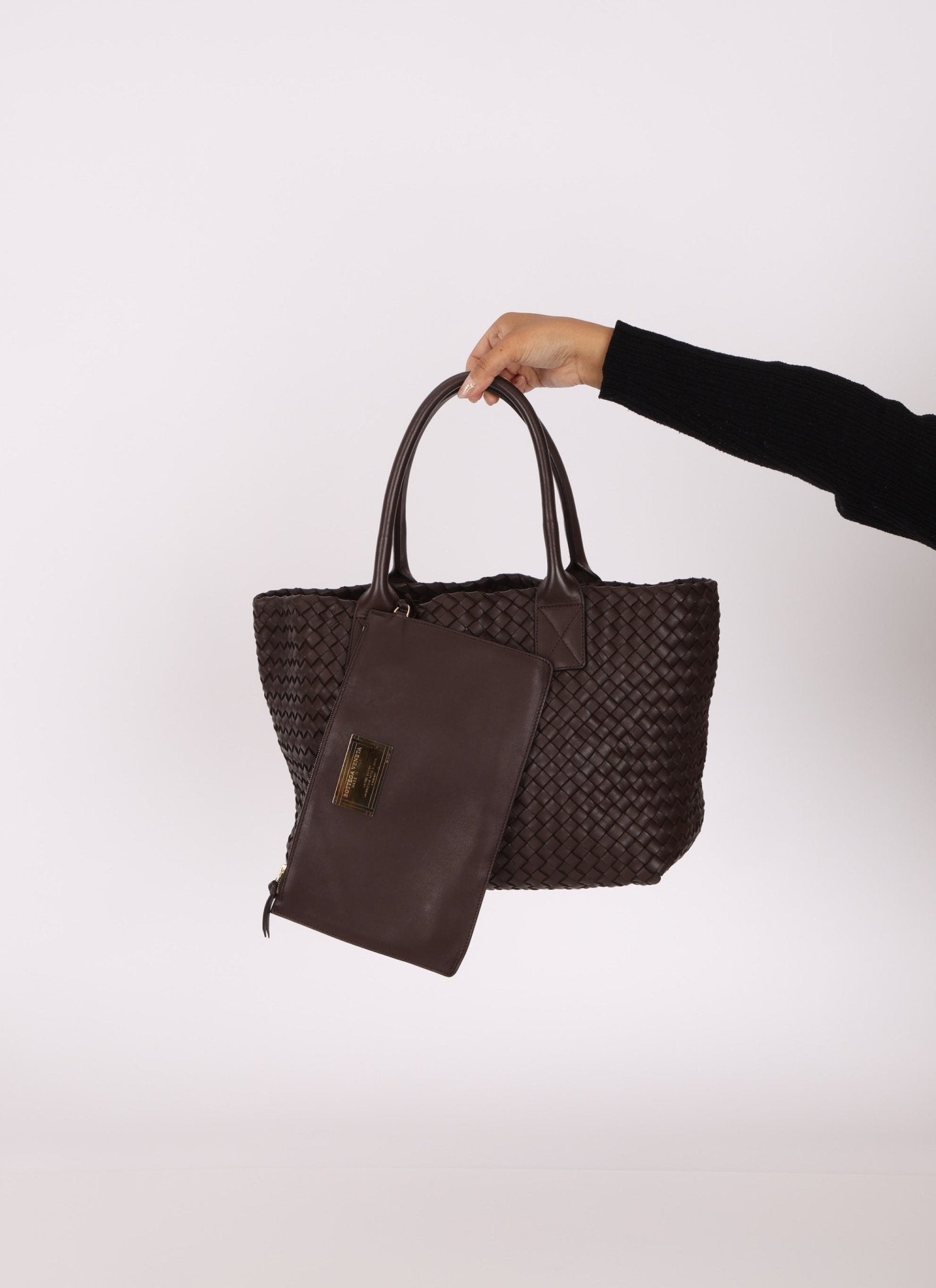 Bottega Veneta Chocolate Intrecciato Small Cabat w/ Pouch - FashioNica