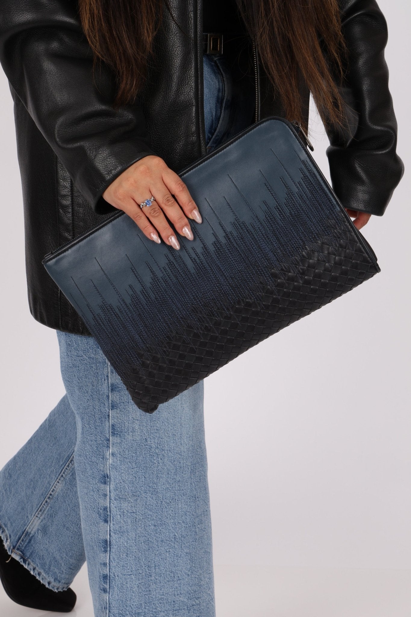 Bottega Veneta Lambskin Intrecciato Embroidered Degrade Clutch - FashioNica