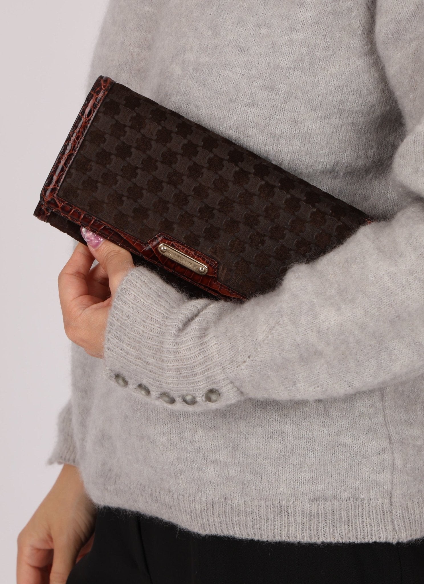 Celine Triomphe Suede & Croc Embossed Wallet - FashioNica