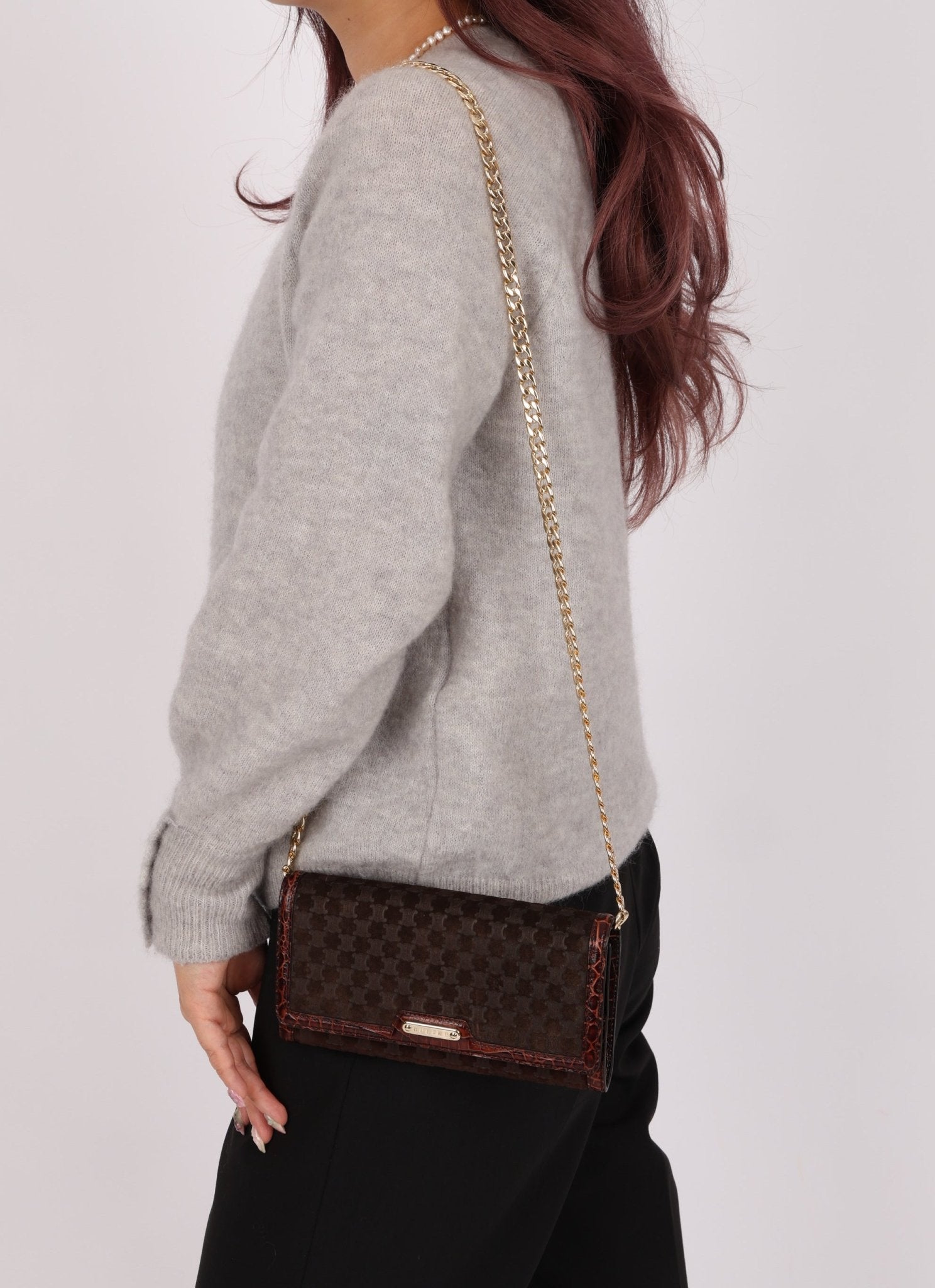 Celine Triomphe Suede & Croc Embossed Wallet - FashioNica