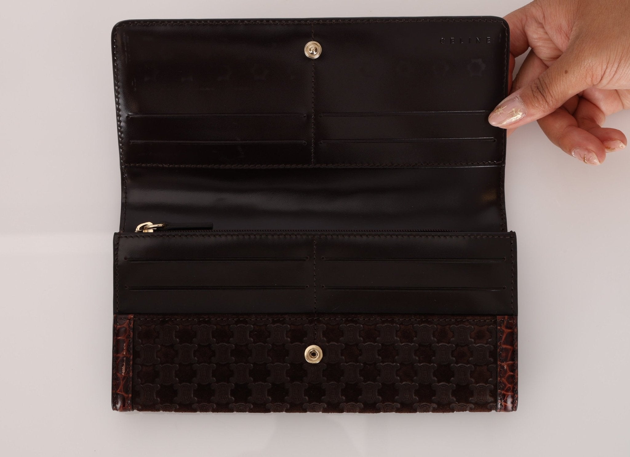 Celine Triomphe Suede & Croc Embossed Wallet - FashioNica