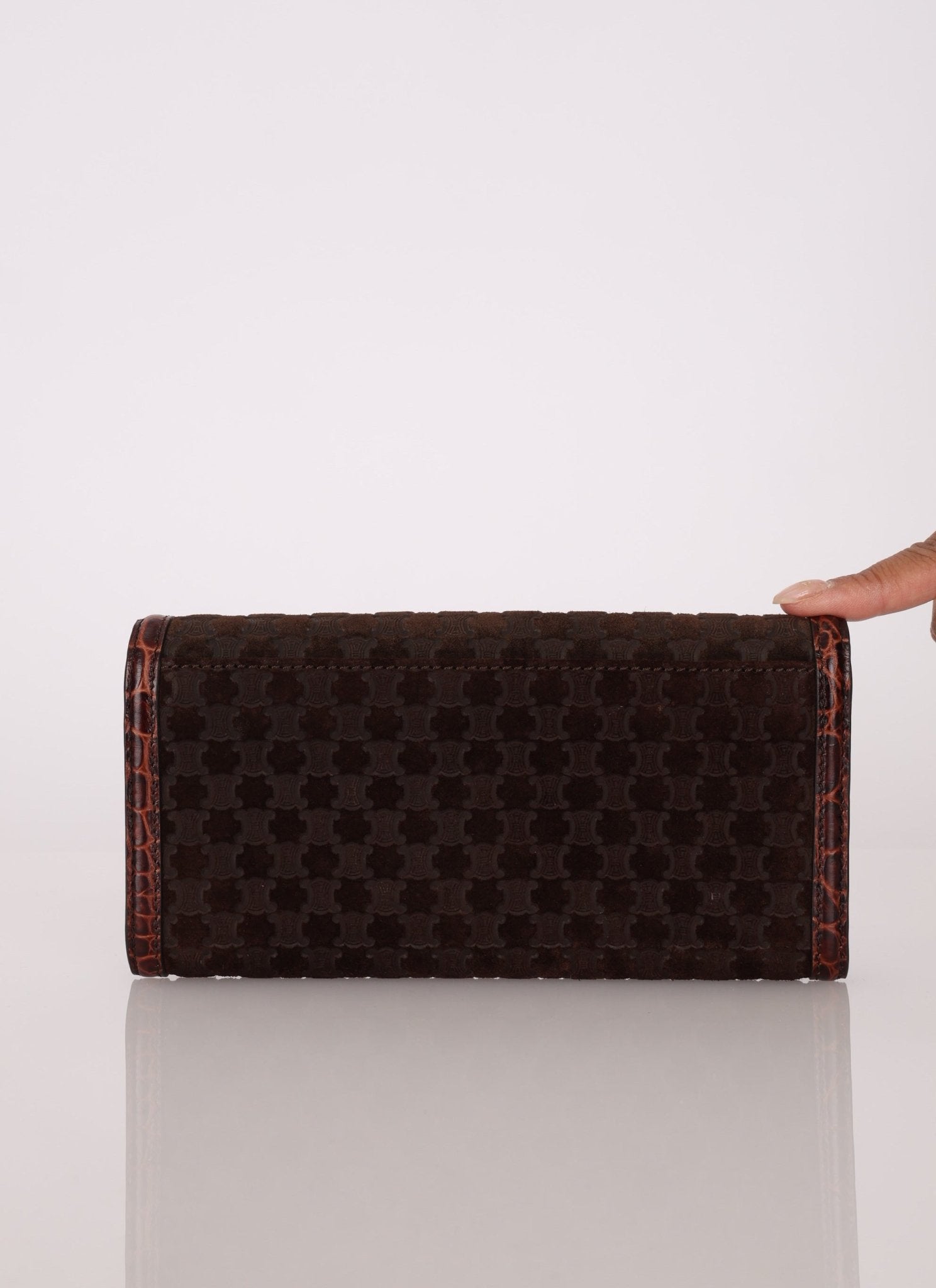 Celine Triomphe Suede & Croc Embossed Wallet - FashioNica