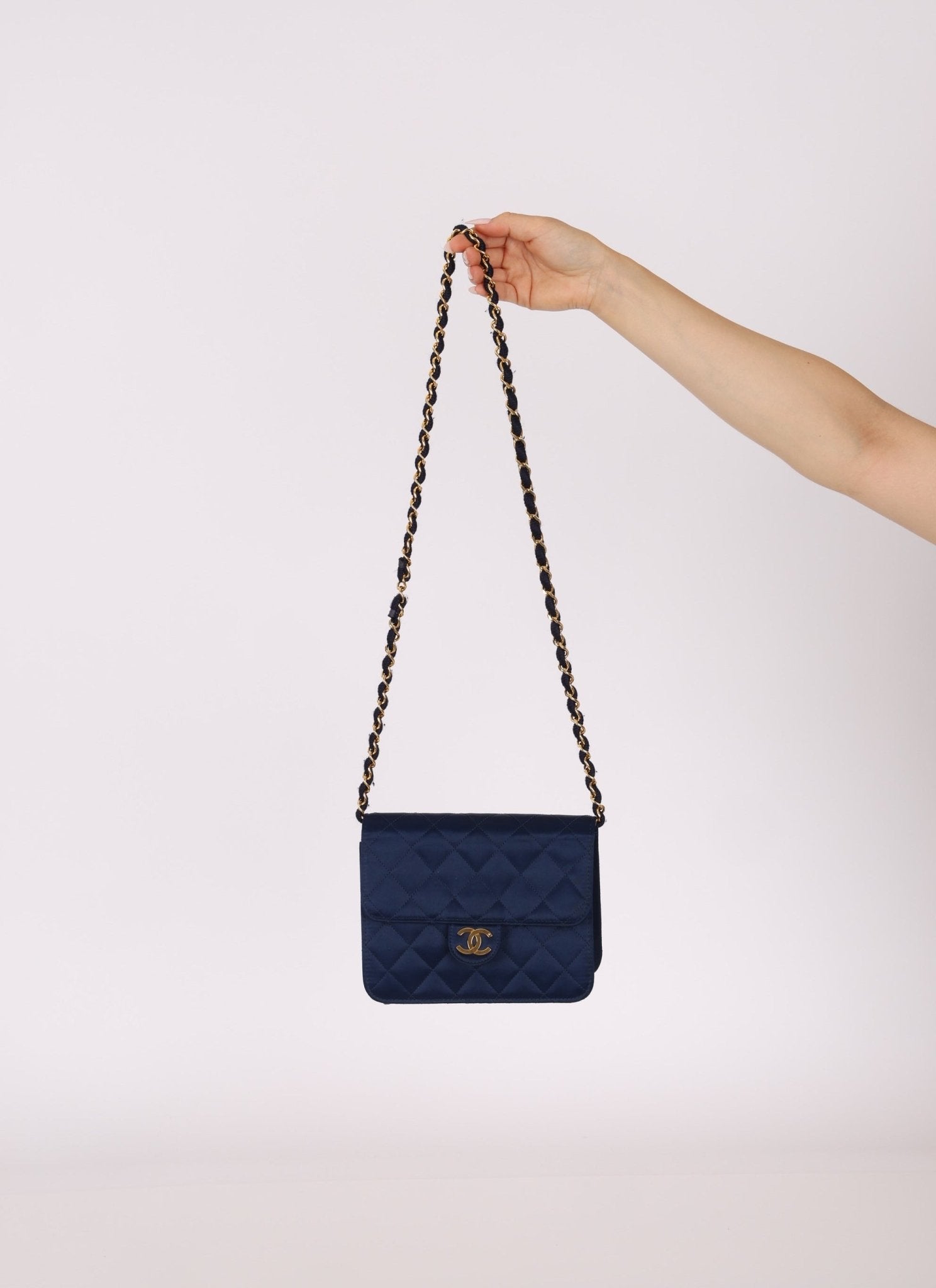 Chanel 1986 Midnight Satin Square Mini Flap - FashioNica