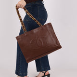 Chanel 1991 Calfskin Chocolate Chunky Chain Tote - FashioNica