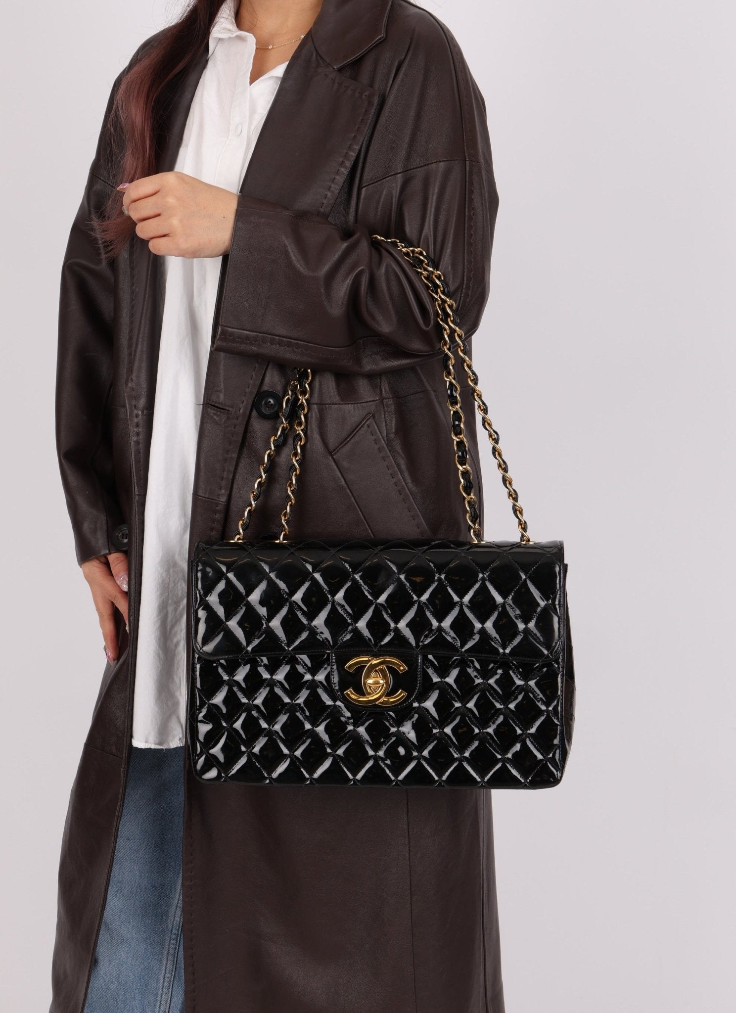 Chanel 1991 Patent XL CC Jumbo Single Flap - FashioNica