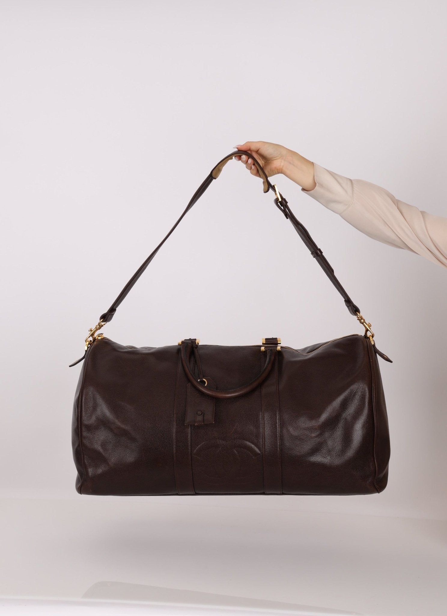 Chanel 1996 Chocolate Caviar Boston Weekender Duffel Bag 24KGP - FashioNica