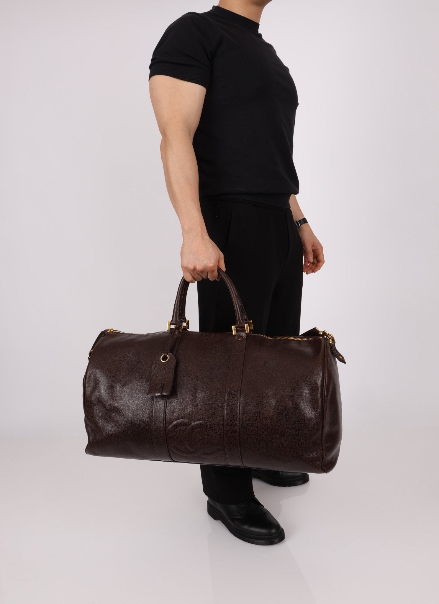 Chanel 1996 Chocolate Caviar Boston Weekender Duffel Bag 24KGP - FashioNica