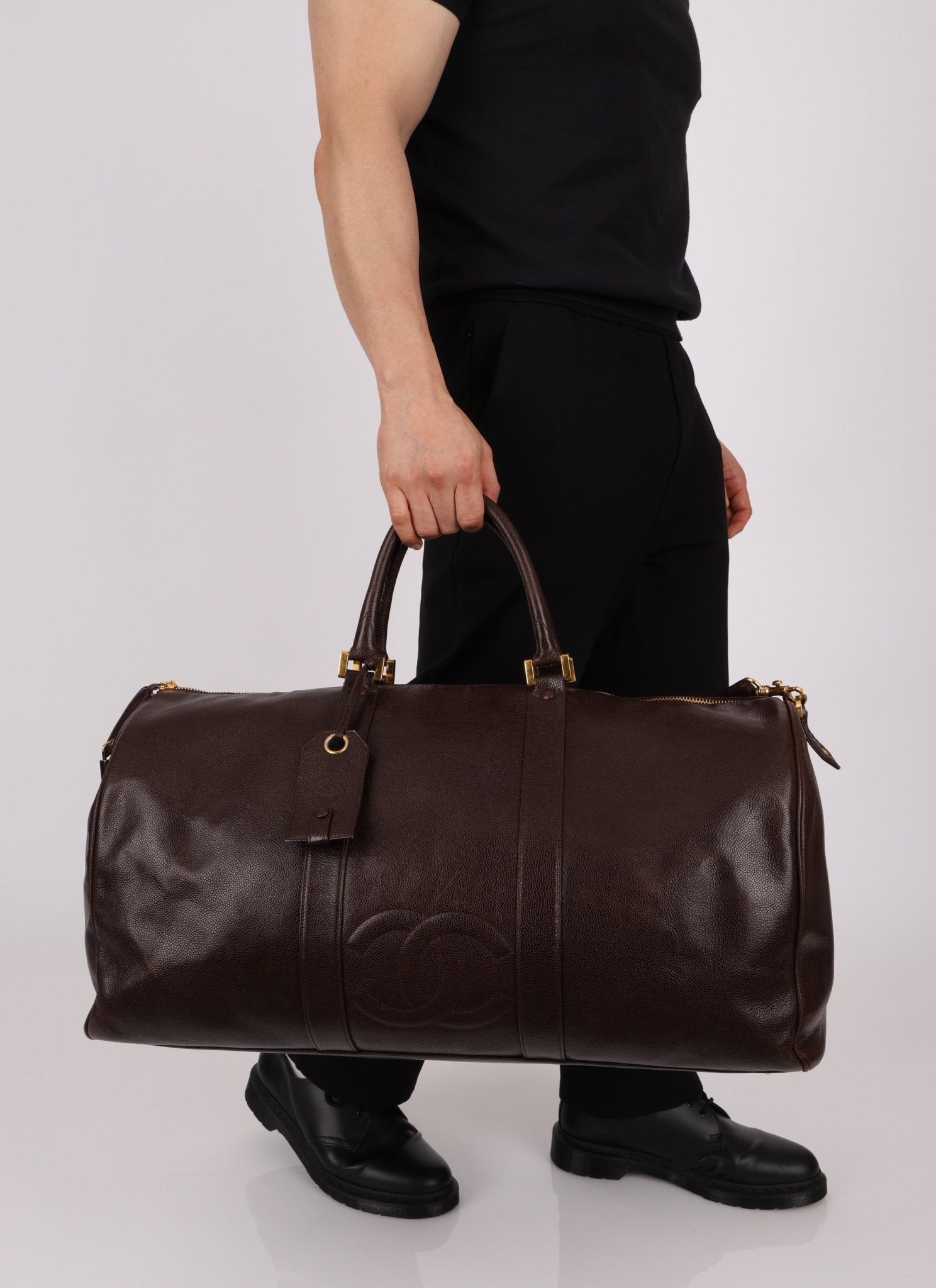 Chanel 1996 Chocolate Caviar Boston Weekender Duffel Bag 24KGP - FashioNica