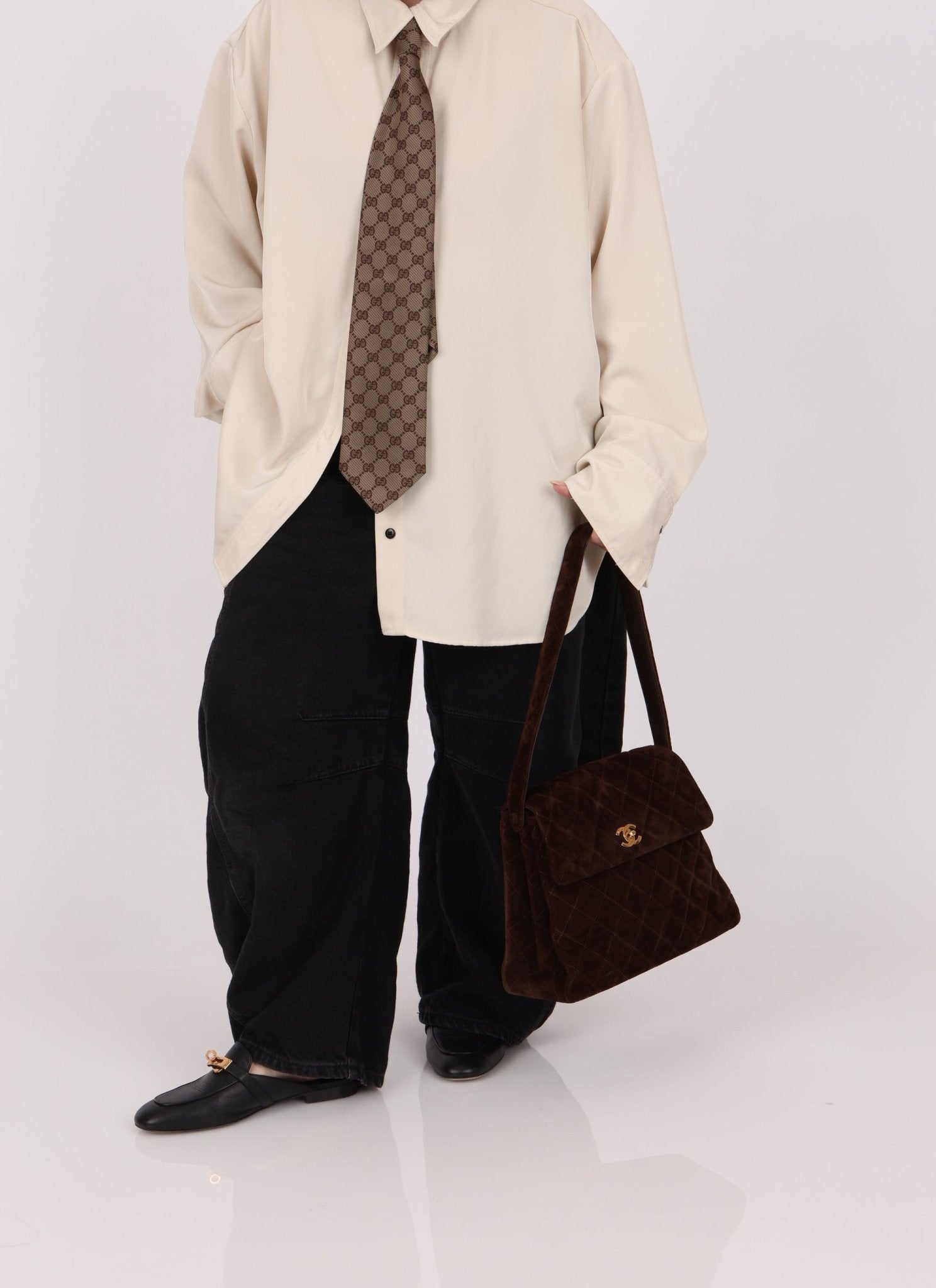 Chanel 1997 Chocolate Suede Turnlock Kelly Shoulder Bag - FashioNica