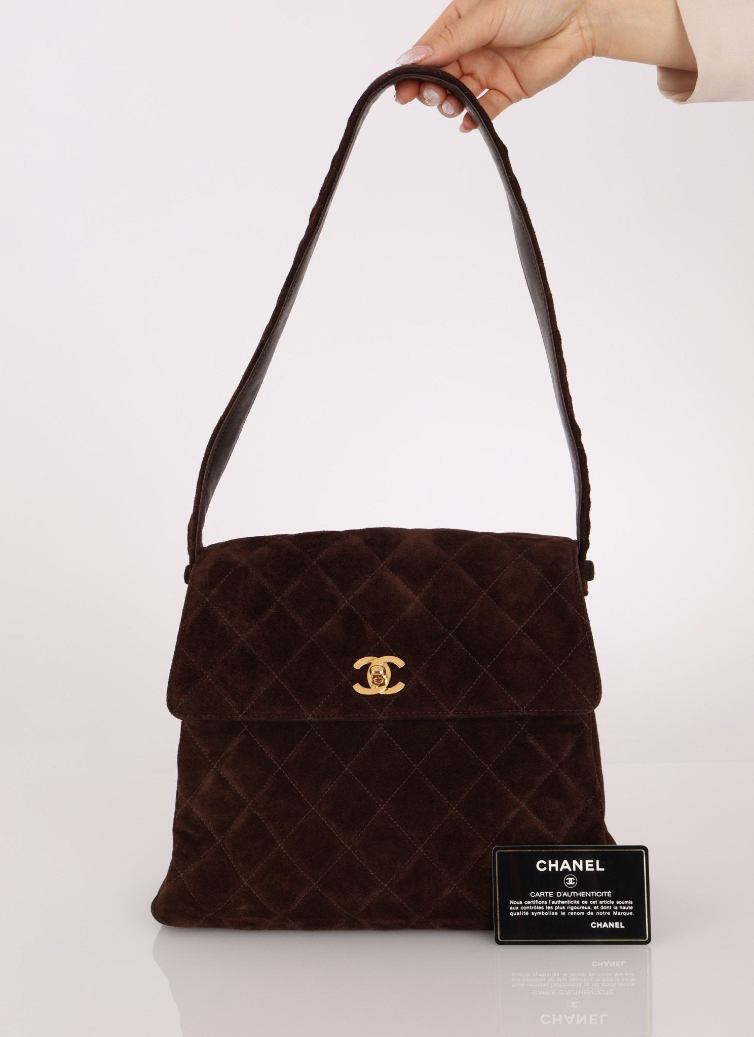 Chanel 1997 Chocolate Suede Turnlock Kelly Shoulder Bag - FashioNica