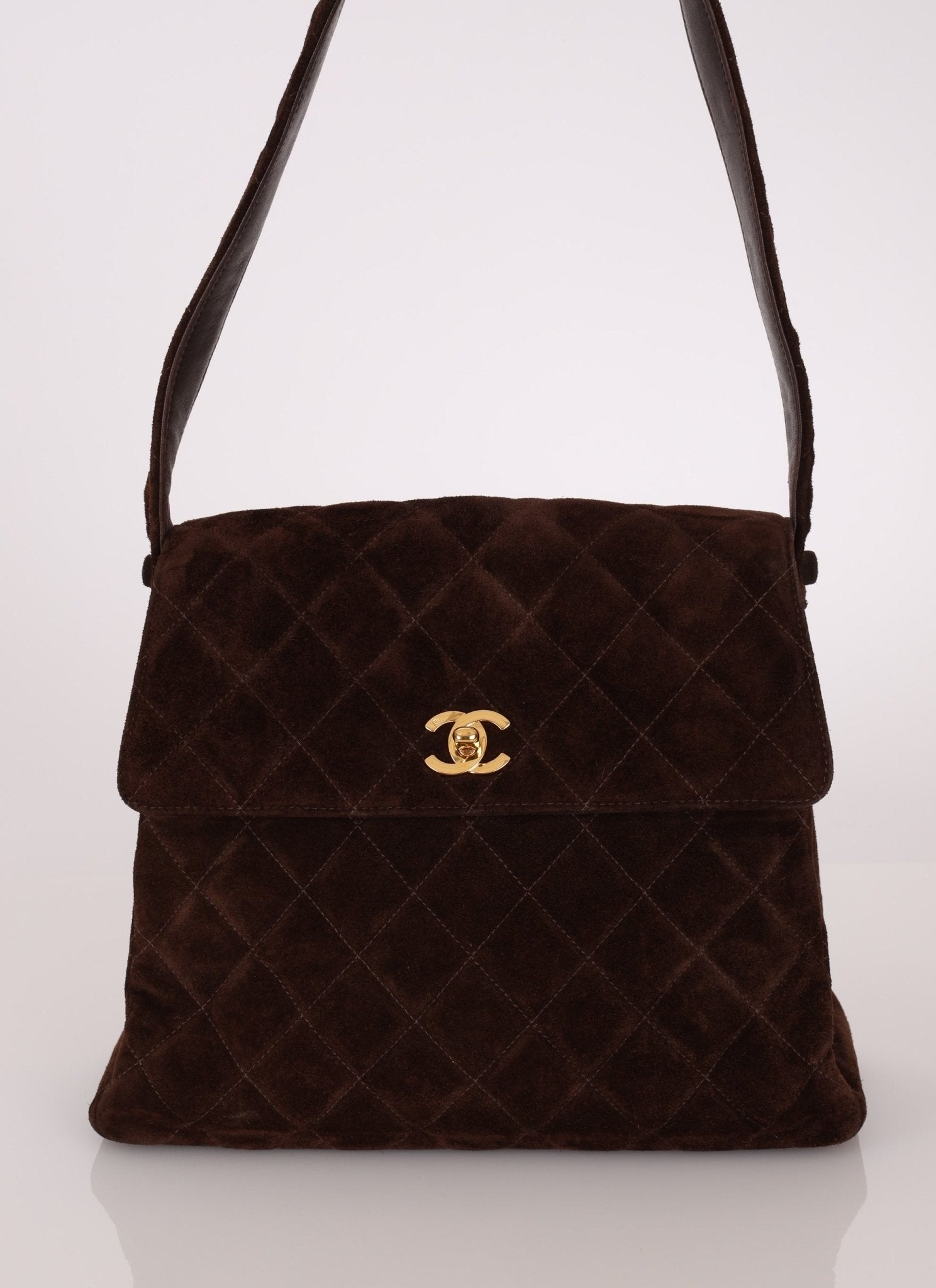 Chanel 1997 Chocolate Suede Turnlock Kelly Shoulder Bag - FashioNica
