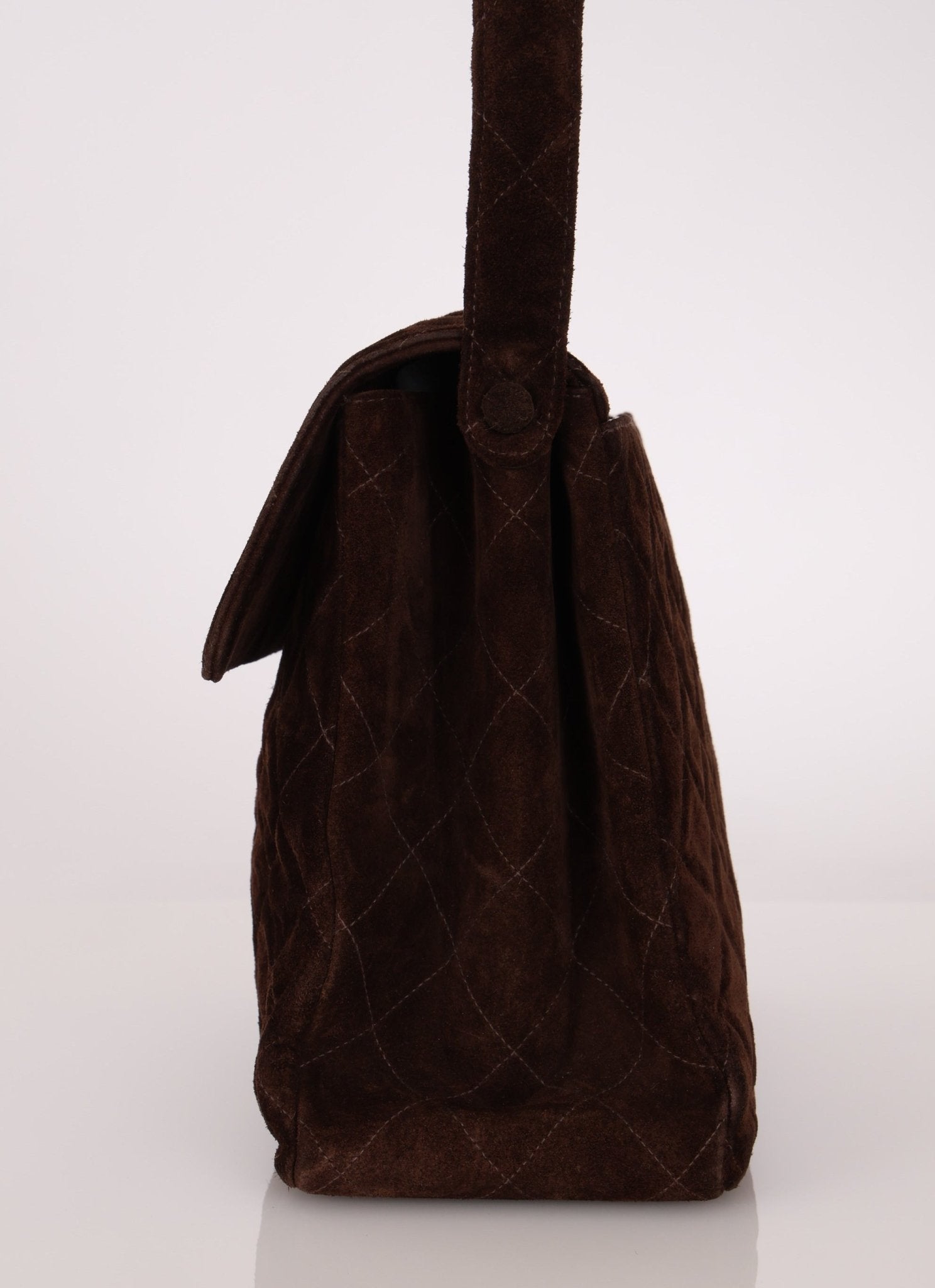 Chanel 1997 Chocolate Suede Turnlock Kelly Shoulder Bag - FashioNica