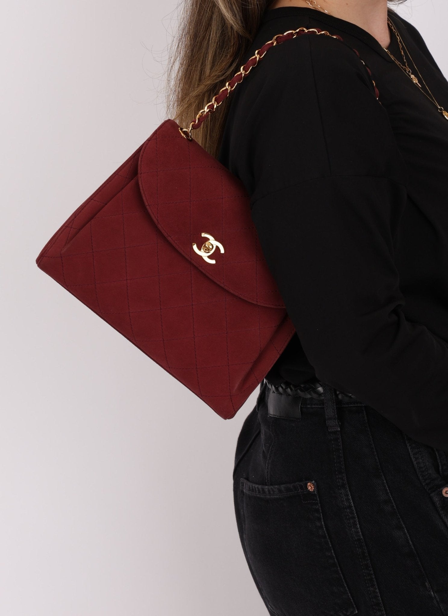 Chanel 1997 Merlot Suede Chain Flap Bag - FashioNica