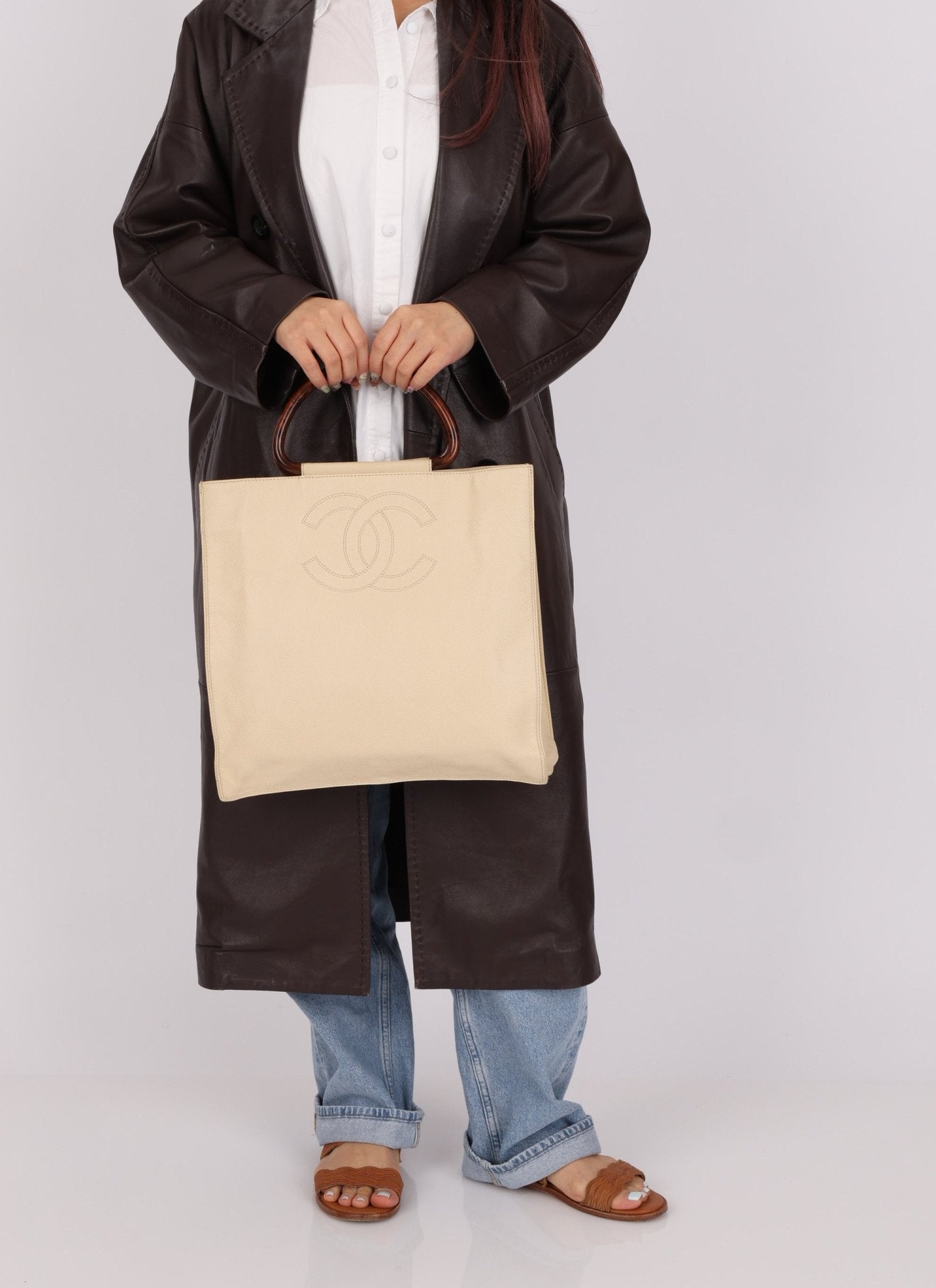 Chanel 1997 Vanilla Caviar Acrylic Wood Tote - FashioNica