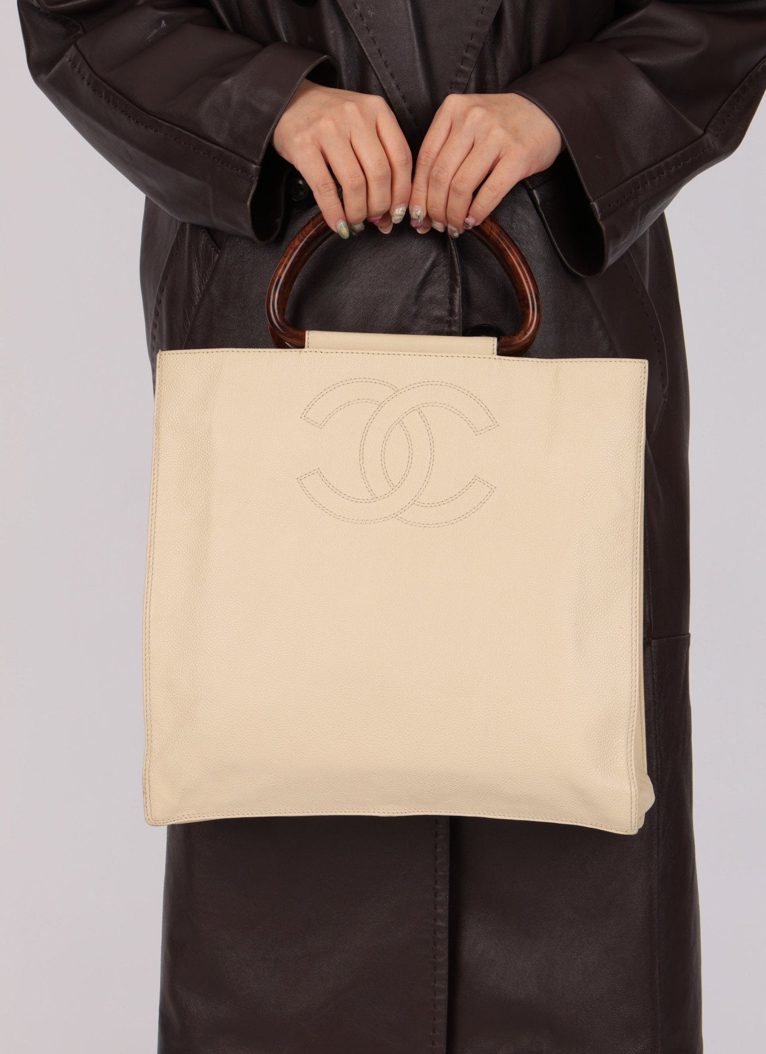 Chanel 1997 Vanilla Caviar Acrylic Wood Tote - FashioNica