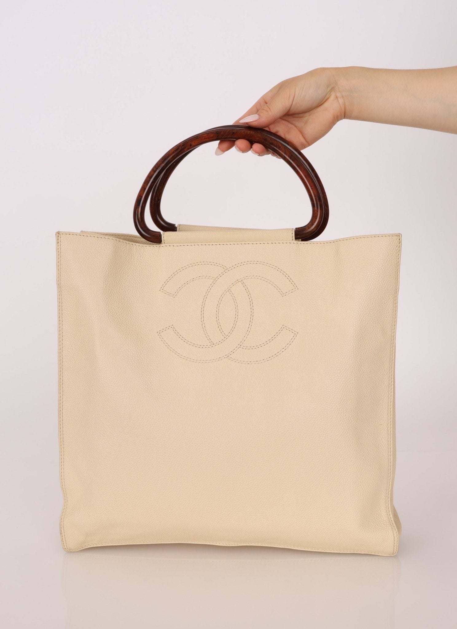 Chanel 1997 Vanilla Caviar Acrylic Wood Tote - FashioNica