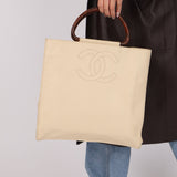 Chanel 1997 Vanilla Caviar Acrylic Wood Tote - FashioNica