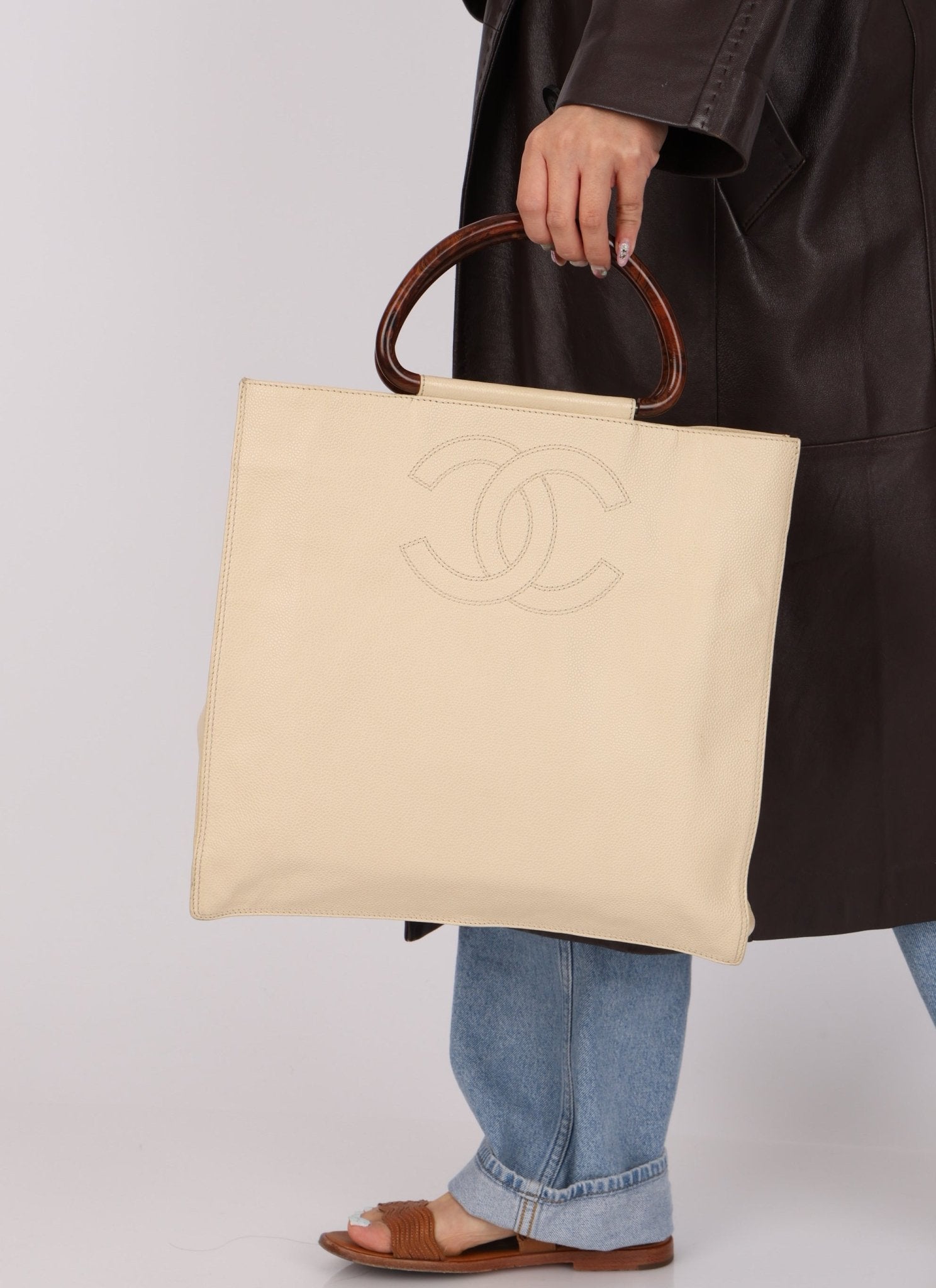 Chanel 1997 Vanilla Caviar Acrylic Wood Tote - FashioNica