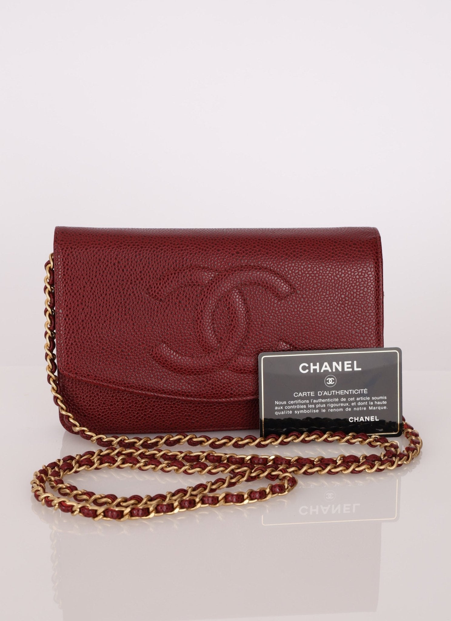 Chanel 2000 Caviar Bordeaux Wallet on Chain Matte GHW - FashioNica