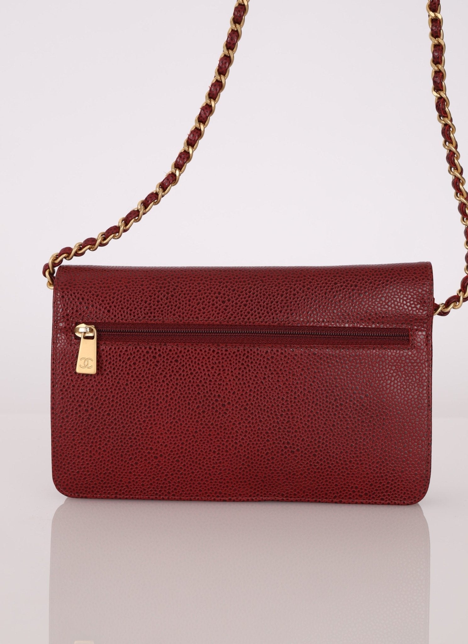 Chanel 2000 Caviar Bordeaux Wallet on Chain Matte GHW - FashioNica