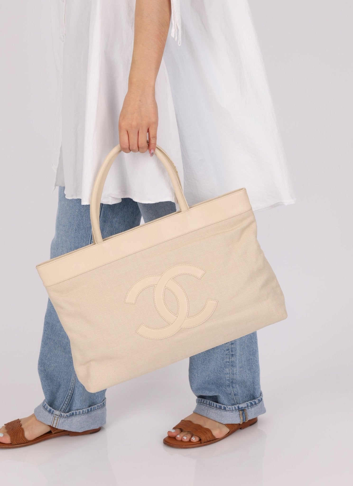 Chanel 2004 Linen Timeless Tote - FashioNica
