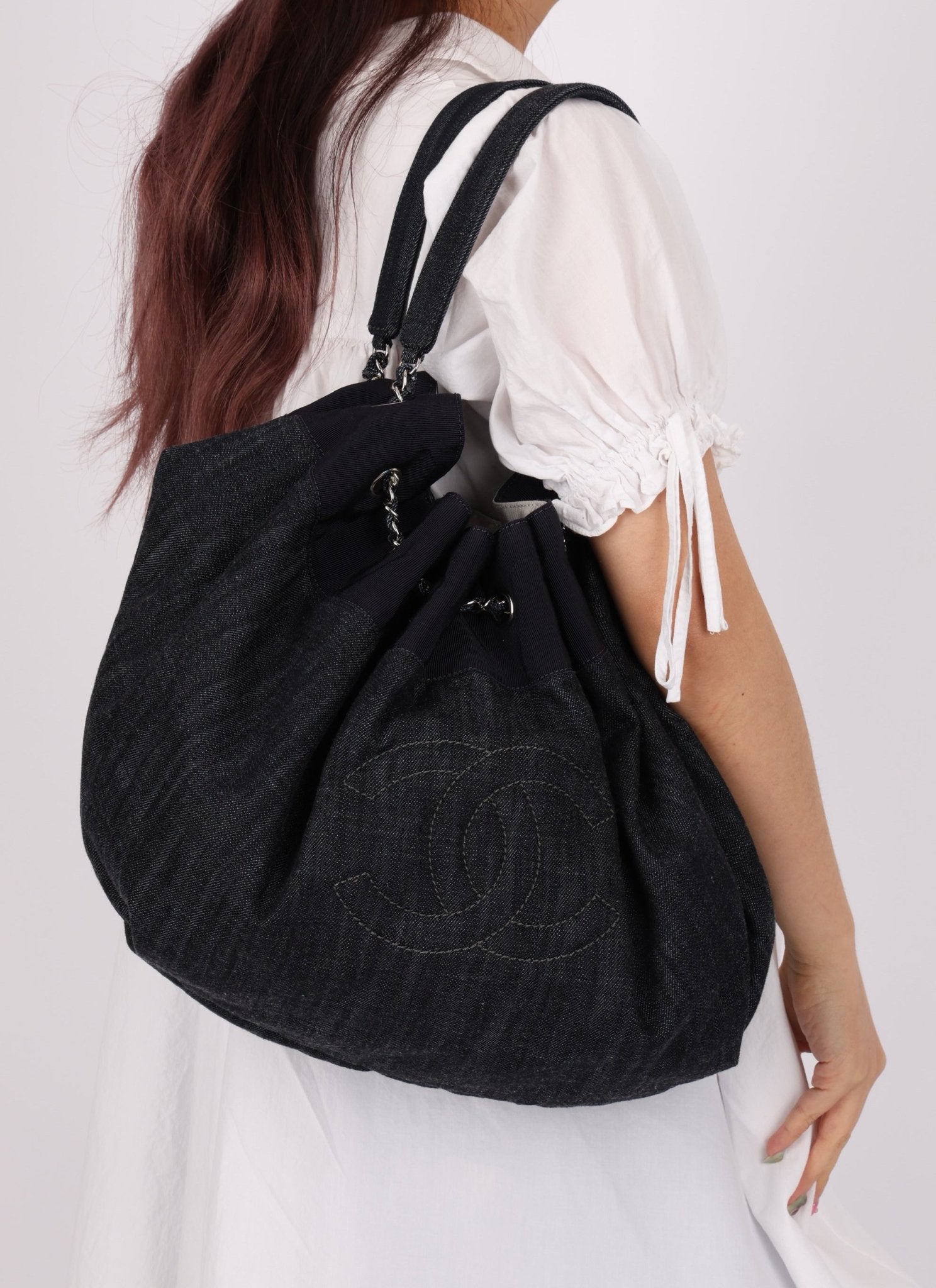 Chanel 2009 Denim Stretch Spirit CC Cabas Hobo - FashioNica