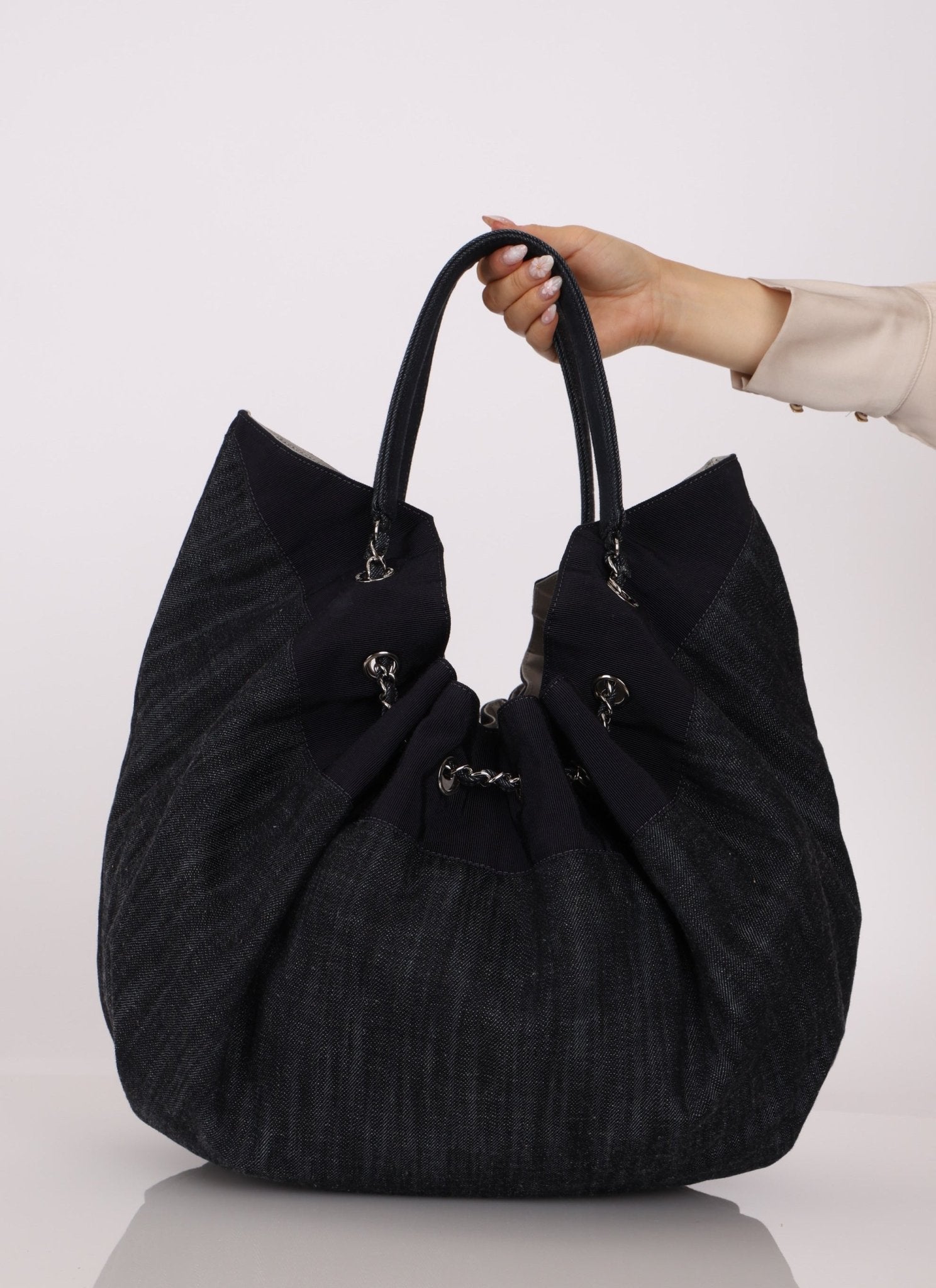 Chanel 2009 Denim Stretch Spirit CC Cabas Hobo - FashioNica