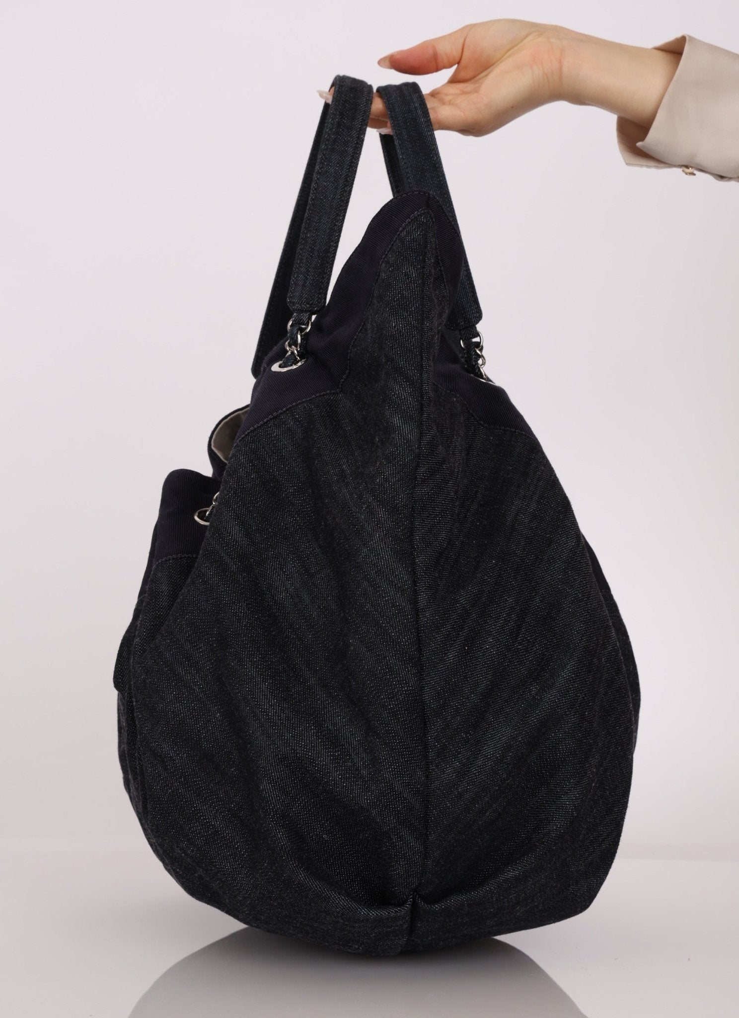 Chanel 2009 Denim Stretch Spirit CC Cabas Hobo - FashioNica