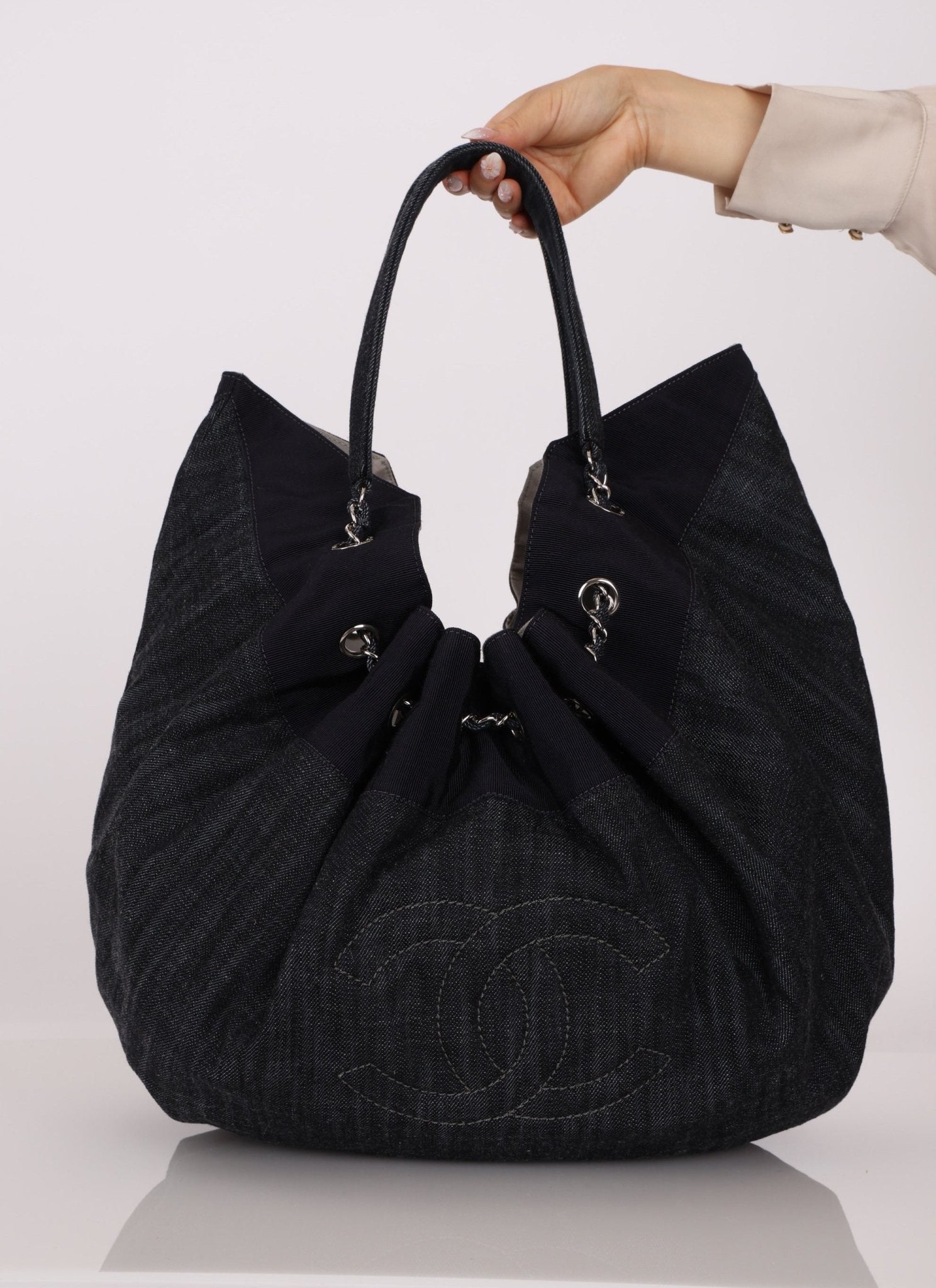 Chanel 2009 Denim Stretch Spirit CC Cabas Hobo - FashioNica