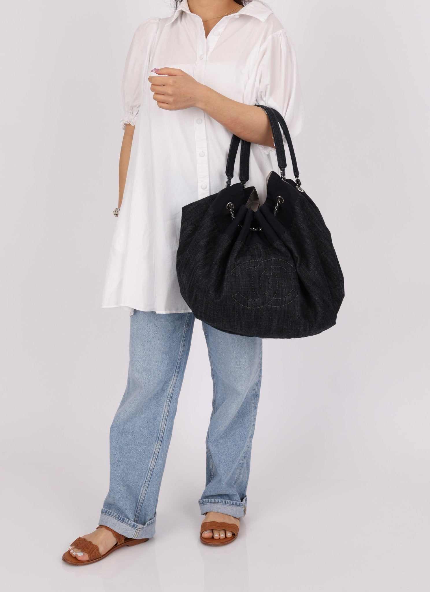 Chanel 2009 Denim Stretch Spirit CC Cabas Hobo - FashioNica