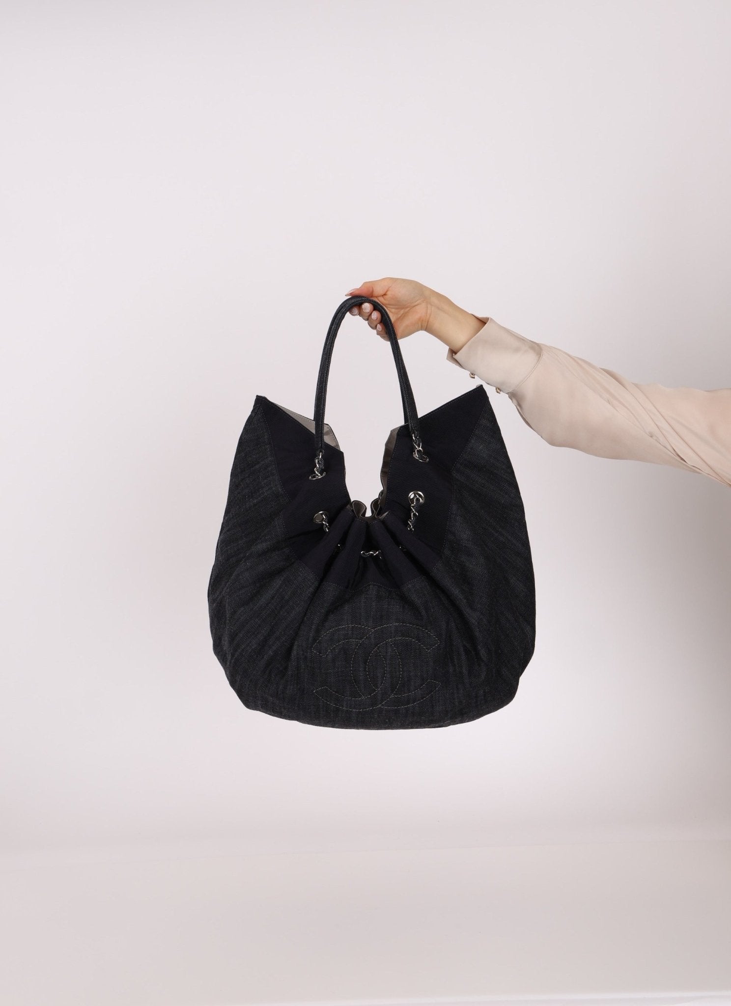 Chanel 2009 Denim Stretch Spirit CC Cabas Hobo - FashioNica
