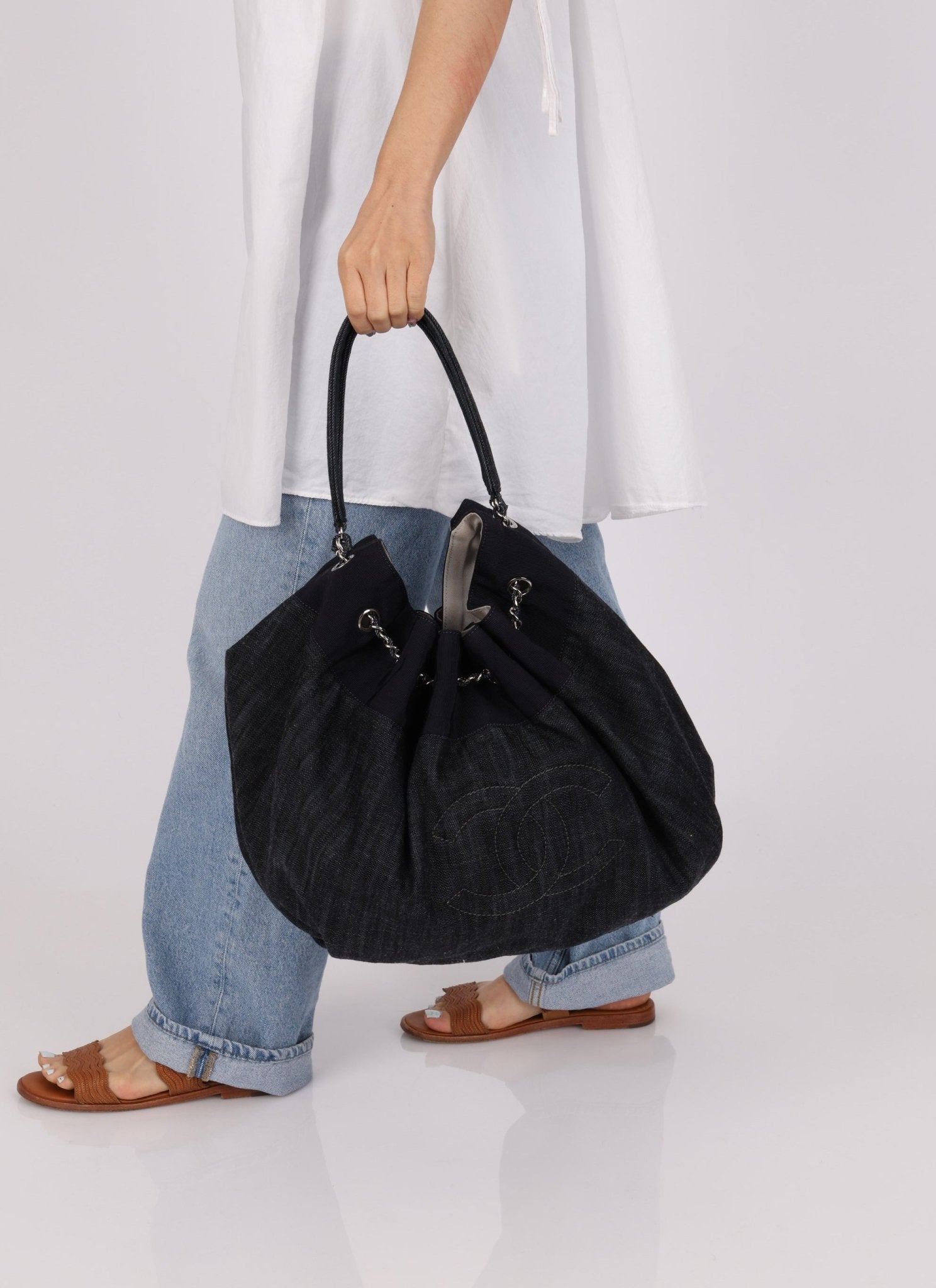 Chanel 2009 Denim Stretch Spirit CC Cabas Hobo - FashioNica