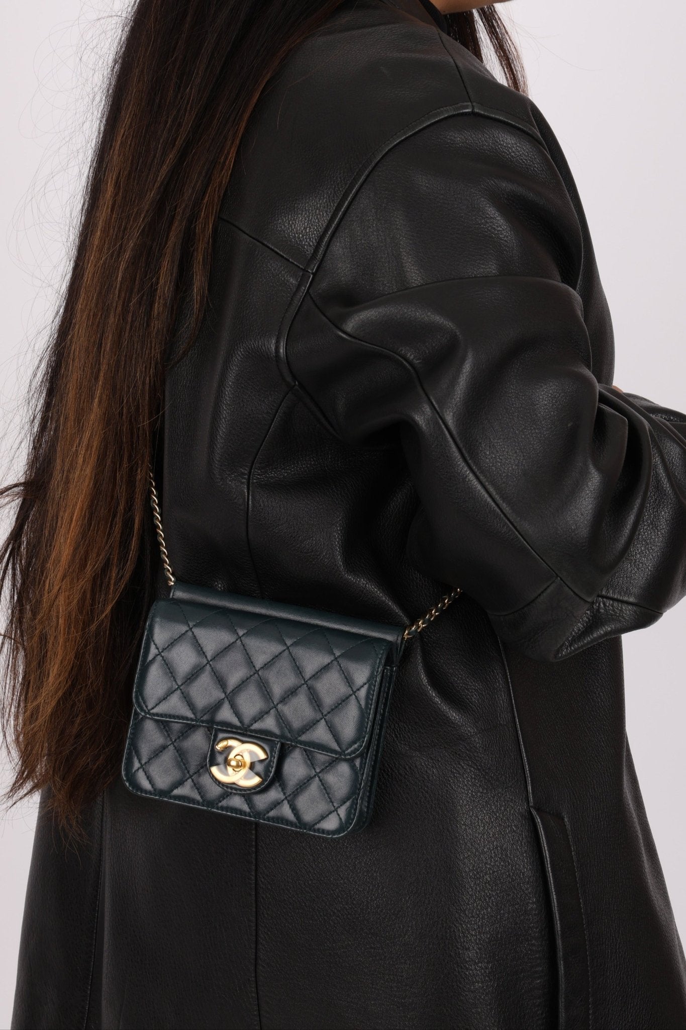 Chanel 2013 Dark Evergreen Lambskin Turnlock Square Flap Bag - FashioNica