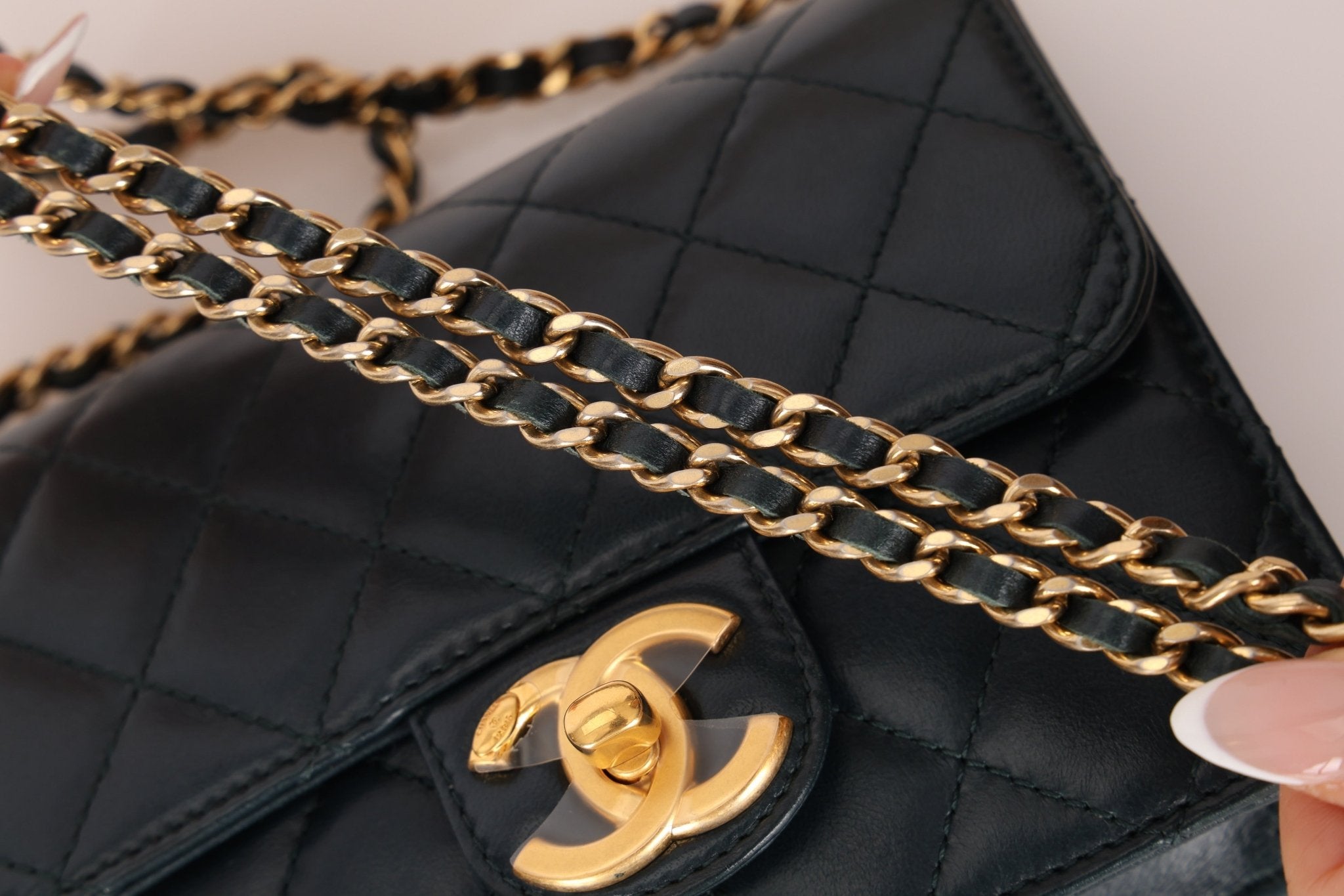 Chanel 2013 Dark Evergreen Lambskin Turnlock Square Flap Bag - FashioNica
