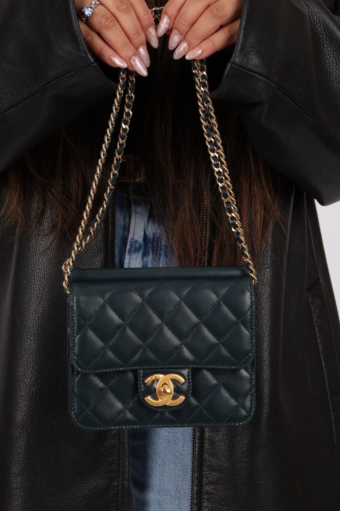 Chanel 2013 Dark Evergreen Lambskin Turnlock Square Flap Bag - FashioNica