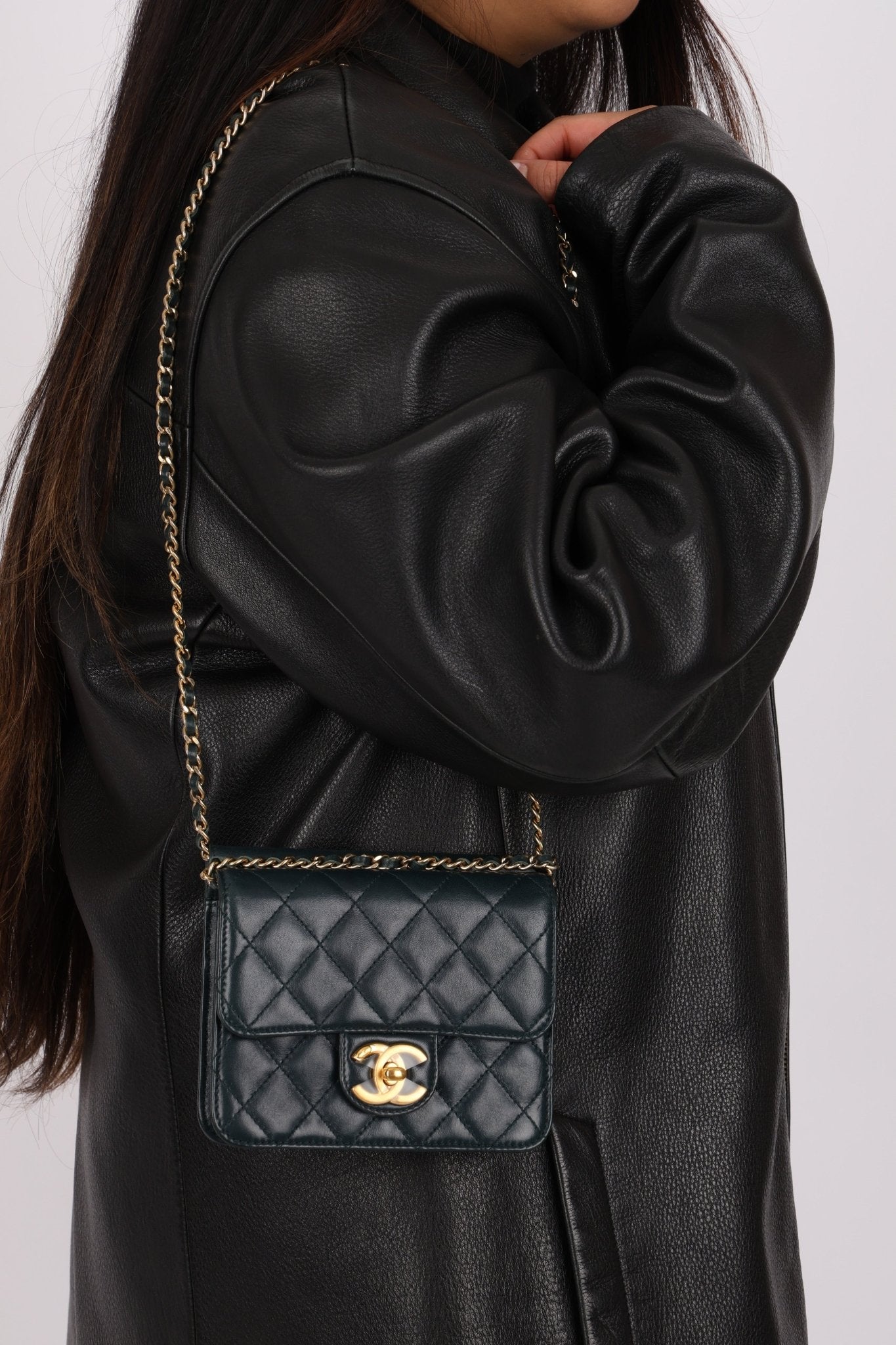 Chanel 2013 Dark Evergreen Lambskin Turnlock Square Flap Bag - FashioNica