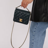 Chanel 2013 Dark Evergreen Lambskin Turnlock Square Flap Bag - FashioNica