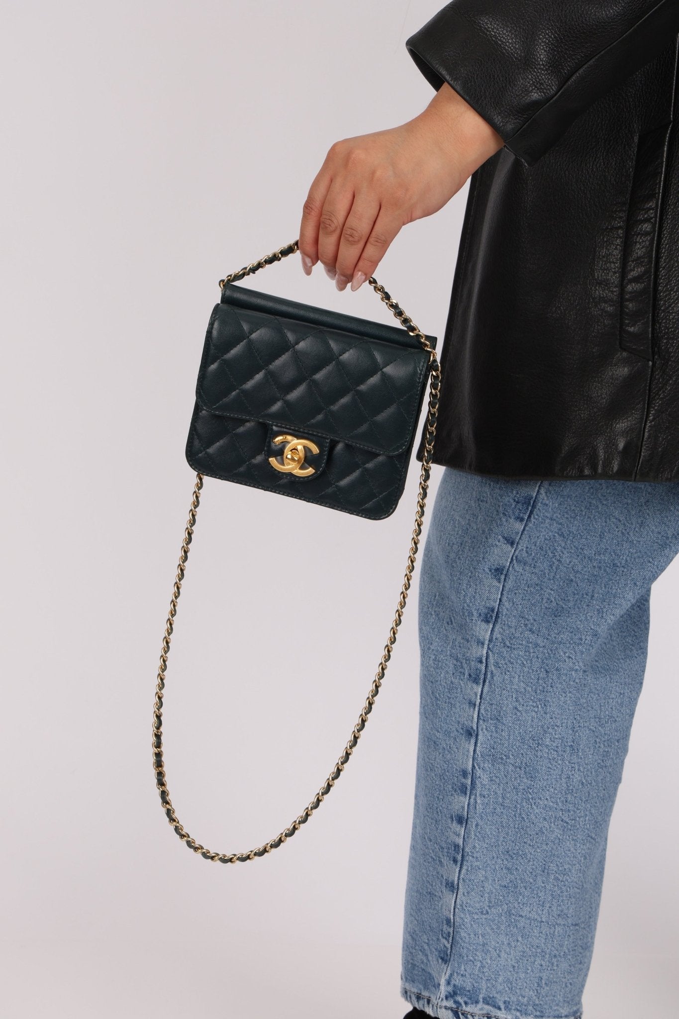 Chanel 2013 Dark Evergreen Lambskin Turnlock Square Flap Bag - FashioNica